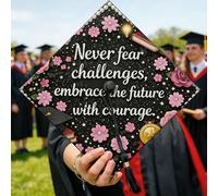 Topper per cappello da laurea con fiori, libri floreali ispiratori stelle laurea nero 2026 college laureato cappello decorazioni roba per feste senior ritratti sessioni celebrazioni 24,9 x 24,9 cm