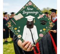 Topper per cappello da laurea con fiori, libro fantasioso celebrativo per celebrazione del diploma verde 2026, decorazioni per feste di laurea, ritratti senior, sessioni di celebrazione, 24,9 x 24,9