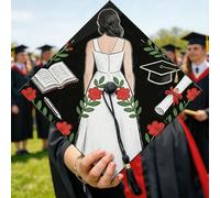 Topper per cappello di laurea con fiori, colore nero, per diploma di laurea 2026, decorazione per feste, ritratti senior e celebrazioni, 24 x 24 cm