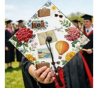 Topper per cappello di laurea con fotocamera, da viaggio, vintage, con palline ad aria calda, per l'estate 2026, decorazione per feste di laurea, bomboniere, servizi fotografici, souvenir, 24 x 24 cm