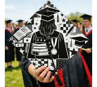 Topper per cappello di laurea, libri grafici moderni stelle nere 2026 decorazioni per laureati universitari bomboniere cerimonia servizi fotografici accenti 24 x 24 cm