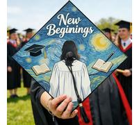 Topper per cappello di laurea, stile contemporaneo ispiratore, penna blu Grad 2026, decorazioni per feste, ritratti senior, celebrazioni, 24,9 x 24,9 cm