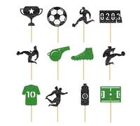 Topper Per Cupcake A Forma Di Calcio - 12 Pezzi Di Stuzzicadenti Per Torta Di Calciatore 2D, Decorazioni Per Dessert A Tema Per Feste Sportive, Supporti Per Figure In Acrilico Riutilizzabili | Eventi