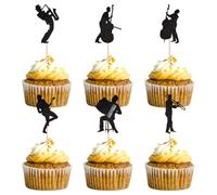 Topper per cupcake a tema musicale, decorazione per cupcake con musica rock, fisarmonica, sassofono, trombone, chitarra elettrica, per feste di compleanno e laureati (24 pezzi)