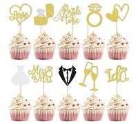 Topper per Cupcake con Brillantini per Sposa, 30 PCS Glitter Bride to Be Cake Topper, Torta Decorazioni Bride con "I Do, Miss to Mrs, Love Heart Ring, per Banchetti a Tema Matrimonio (B)