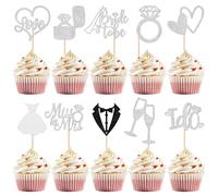Topper per Cupcake con Brillantini per Sposa, 30 PCS Glitter Bride to Be Cake Topper, Torta Decorazioni Bride con "I Do, Miss to Mrs, Love Heart Ring, per Banchetti a Tema Matrimonio (C)
