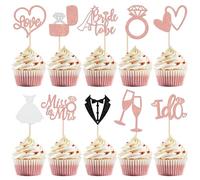 Topper per Cupcake con Brillantini per Sposa, 30 PCS Glitter Bride to Be Cake Topper, Torta Decorazioni Bride con "I Do, Miss to Mrs, Love Heart Ring, per Banchetti a Tema Matrimonio (A)