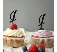 Topper per cupcake con lettera I, con monogramma e cognome, glitterato, nero, per matrimoni, addio al nubilato, decorazioni per torte, corna romantiche, frecce, fiori, rosa, personalizza il tuo topper