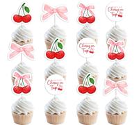 Topper per cupcake di compleanno con scritta "She's the Cherry on Top", 36 pezzi, decorazione per cupcake e baby shower, decorazione estiva per torte di addio al nubilato, per ragazze e donne, addio