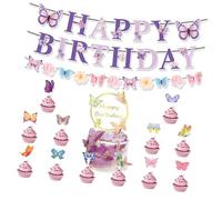 Topper per cupcake, striscioni a tema farfalla, decorazioni per feste, accessori per torte a forma di farfalla, texture di carta per feste pre-infilate