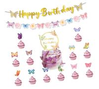 Topper per cupcake, striscioni a tema farfalla, decorazioni per feste, accessori per torte a forma di farfalla, texture di carta per feste pre-infilate