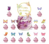 Topper per cupcake, striscioni a tema farfalla, decorazioni per feste, accessori per torte a forma di farfalla, texture di carta per feste pre-infilate