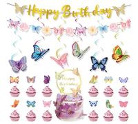 Topper per cupcake, striscioni a tema farfalla, decorazioni per feste, accessori per torte a forma di farfalla, texture di carta per feste pre-infilate