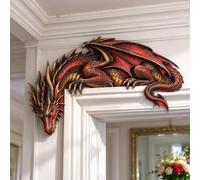 Topper Per Porta Del Drago Dormiente, Decorazione Drago Gotico, Ro-sso | Topper Per Porta Del Drago Addormentato Realistici Senza Trapano, Arte Angolare Del Te-laio Della Porta Del Drago In Legno