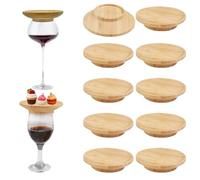 Topper per salumi in vetro da vino, 10 coperture in bambù da 4 pollici | Topper per bicchiere di vino Charcuterie per riunioni, bar, ristoranti e servizio all'aperto