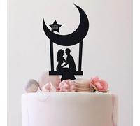 Topper per torta a forma di luna, con scritta "Love You To The Moon Star And Back", 15-19 cm, per un anniversario divertente e divertente con silhouette in acrilico personalizzato