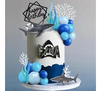 Topper per torta a forma di squalo, palline blu, decorazioni per torte, statuette di squalo, decorazione per bambini, baby shower, mare, oceano, feste di compleanno