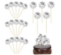 Topper per torta a palline da 20 pezzi, mini palline da discoteca a 2 dimensioni con topper per torta in legno per compleanno anni '70 Accessori per feste a tema