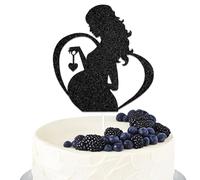 Topper per torta con annuncio di gravidanza, decorazione per torta con scritta "Baby is Brewing", per rivelare il sesso del nascituro, decorazione per feste di benvenuto, nero glitterato