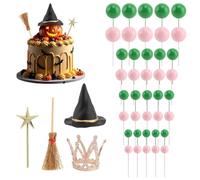 Topper per torta con cappello da strega e corona, 44 pezzi, per feste a tema strega, palloncini verdi e rosa, mini palloncini, per torte di compleanno da principessa, decorazioni per feste, matrimoni