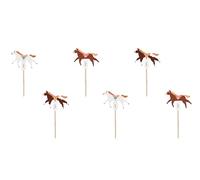 Topper per torta con cavalli, 13 cm, set da 6 pezzi, decorazione per cupcake, per compleanno, torte, decorazione per torte e torte, decorazione di compleanno e feste, colore: bianco e marrone