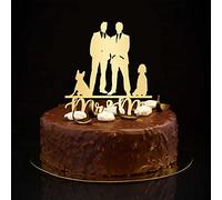 Topper per torta con coppia gay glitterata oro con cane gatto due testimoni dello sposo gay lui e il suo retrò topper per torta nuziale silhouette forniture per feste di nozze personalizza nome data