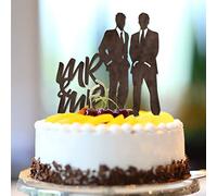 Topper per torta con coppia gay in legno marrone rustico sposo e sposo topper silhouette due testimoni dello sposo bomboniere per feste di nozze personalizzare nome data est coppia gay regali 15,2 cm