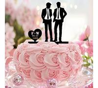 Topper per torta con coppia gay, sagoma divertente, personalizzabile con nome, data di matrimonio, per lui e per lui, decorazione per torta con due testimoni dello sposo, decorazioni per torte nuziali