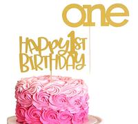Topper per torta con glitter dorati, 2 pezzi, 1 topper per torta e Happy 1st Birthday Cake Topper, decorazioni per torta per il primo compleanno, decorazioni per torte per feste e baby shower