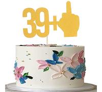 Topper per torta con glitter oro 39+1, decorazione per torta con scritta "Happy Birthday 39+1 dito medio, decorazione per feste a tema per 40 anni, oro 40 favolosi topper per torte, oggetti di scena