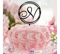 Topper per torta con lettera N con monogramma e corona, colore nero, con nome dell'alfabeto dalla A alla Z, in acrilico, nero, per compleanno, fidanzamento, dessert, decorazioni vintage, regalo per