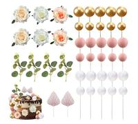 Topper Per Torta Con Rose Rosa Da 42 Pezzi, Set Per Decorare Torte, Decorazione Per Torta Con Fiori, Inserto Per Torta Di Compleanno, Decorazione Per Torta Con Fiori Nuziali