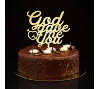 Topper per torta con sagoma di Mr & Mrs, con sagoma dorata, con scritta in lingua inglese "God Gave Me You", decorazione per torta per matrimoni, feste di fidanzamento, regali di fidanzamento per