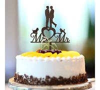 Topper per torta con sagoma di Mr & Mrs, in legno marrone, con due testimoni dello sposo e dello sposo, decorazione per torta nuziale, sagoma di sagoma nuziale, forniture personalizzate per uomini
