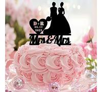Topper per torta con sagoma di Mrs e Mrs personalizza il nome della famiglia Est Date Paese Due spose Topper per torta nuziale Silhouette LGBTQ Bomboniere Lesbiche Matrimonio Fidanzamento Regali