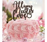 Topper per torta con scritta "All You Need Is Love", in legno marrone, con scritta in lingua inglese "Mr & Mrs", decorazione romantica per torta nuziale e sposo, per matrimonio, fidanzamento, feste