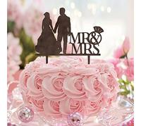 Topper per torta con scritta "Bride and Groom" Mr and Mrs Wedding Cake Toppers Silhouette Funny Customize For Engagement Bride to Be Cake Decoration Bridal Shower Gifts Wood