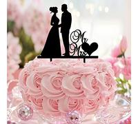 Topper per torta con scritta "Bride & Groom" Mr And Mrs Rustico Wedding Engagement Cake Toppers Silhouette Divertente Personalizzabile per Matrimonio Doccia Nuziale Decorazioni per feste Nuziali