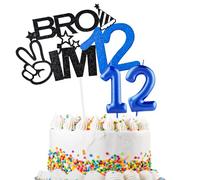 Topper per torta con scritta "Bro I'm 12" e Happy Birthday numero 12, candela per ragazzi forniture per torte di compleanno Grande Fratello 12° compleanno decorazioni per feste