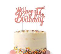 Topper per torta con scritta "Happy 17th Birthday", oro rosa glitterato, per Hello 17, Cheers to 17 Years,17 & Fabulous, 17° compleanno, decorazione per torta (oro rosa)