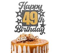 Topper per torta con scritta "Happy 49th Birthday" - Cheers to 49 Years Black Gold Glitter - 49 & Fabulous Cake Decoration - Topper per torta di compleanno per bambini per ragazze o ragazzi
