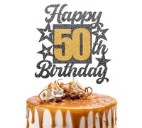 Topper per torta con scritta "Happy 50th Birthday", con scritta "Cheers to 50 Years", glitter oro nero, 50 e favolosa, decorazione per torta di compleanno per bambini per ragazze o ragazzi, accessori