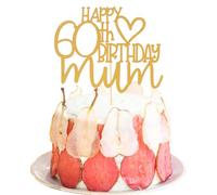 Topper per torta con scritta "Happy 60th Birthday Mum" Decorazioni d'oro glitterato per feste di compleanno di madre