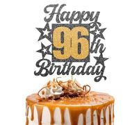 Topper per torta con scritta "Happy 96th Birthday", con scritta "Cheers to 96 Years", glitter oro nero, decorazione per torta di compleanno per bambini, per ragazze o ragazzi, accessori per feste