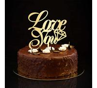 Topper per torta con scritta in inglese "Love You" Mr and Mrs rustico, per matrimonio, fidanzamento, con silhouette dorata, decorazione divertente per torta di sposa e sposo, per addio al nubilato