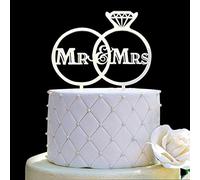 Topper per torta con scritta in inglese “Mr and Mrs”, per sposi e sposi, decorazione per torta di fidanzamento, in acrilico argentato a specchio