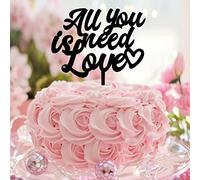 Topper per torta con scritta in lingua inglese "All You Need Is Love" Mr & Mrs per anniversario di matrimonio, matrimonio, anniversario, festa, addio al nubilato, in acrilico, nero