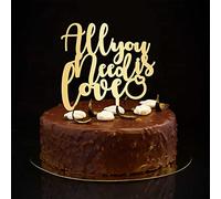 Topper per torta con scritta in lingua inglese "All You Need Is Love", rustico, con scritta "Mr & Mrs", decorazione per torta per anniversario di matrimonio, matrimonio, fidanzamento, oro, 15,2 cm