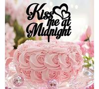 Topper per torta con scritta "Kiss Me At Midnight Mr & Mrs", decorazione per torta personalizzata con sposa e sposo, per matrimoni, anniversari, feste, regali di addio al nubilato, in acrilico, nero