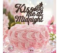 Topper per torta con scritta "Kiss Me At Midnight Mr & Mrs" in legno marrone, personalizzabili, romantici, per sposi e sposi, per matrimoni, addio al nubilato, decorazioni per matrimoni, regali di